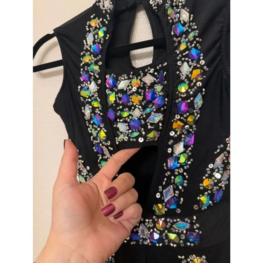 Glamour dance costume solo bling leotard embellished XSA-extra small adult